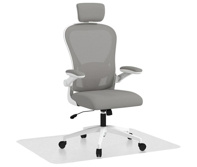 Homcom conjunto de oficina incluye 1 silla de oficina de malla con altura ajustable reposacabezas y soporte lumbar ajustables gris y 1 alfombra