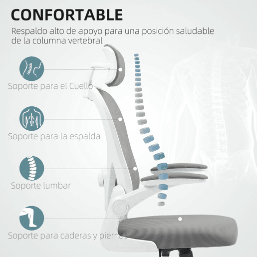 HOMCOM Conjunto de Escritório Inclui 1 Cadeira de Escritório com Altura Ajustável Apoio de Cabeça e Suporte Lombar Ajustáveis Cinzento e 1 Tapete Protetor 90x120 cm Transparente