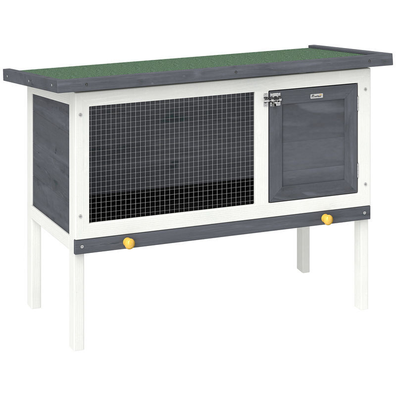 Pawhut conejera de madera, jaula para conejos medianos con techo asfáltico abatible, bandeja extraíble, puerta con pestillo, conejera elevada exterior