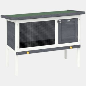 PawHut Casa de Coelhos de Madeira Jaula para Coelhos Médios com Teto de Asfalto Abatível Bandeja Removível Porta com Fechadura Casa Elevada Exterior para Porquinhos-da-Índia e Chinchilas 90x45x65 cm Cinzento