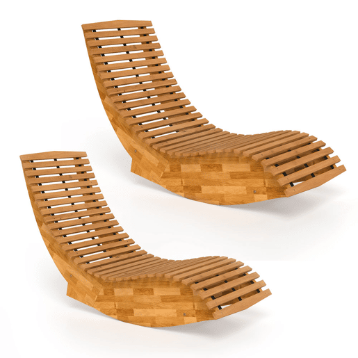 Outsunny Conjunto de 2 Cadeiras de Balanço de Jardim em Madeira, Cadeiras Dobráveis Ergonómicas com Design Ripado, para Varanda, Terraço, Jardim, Suporta até 120 kg, 60x156x77 cm, Natural
