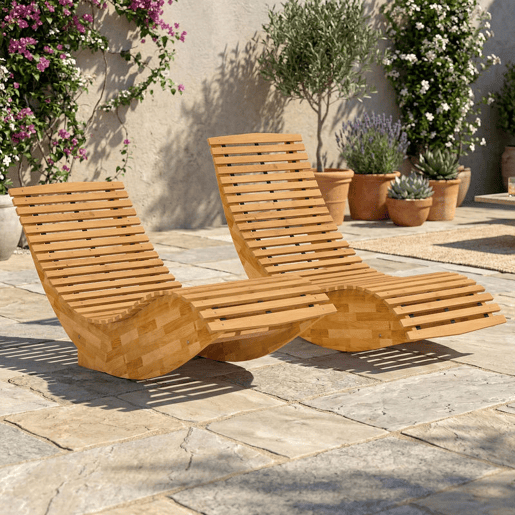 Outsunny Conjunto de 2 Cadeiras de Balanço de Jardim em Madeira, Cadeiras Dobráveis Ergonómicas com Design Ripado, para Varanda, Terraço, Jardim, Suporta até 120 kg, 60x156x77 cm, Natural