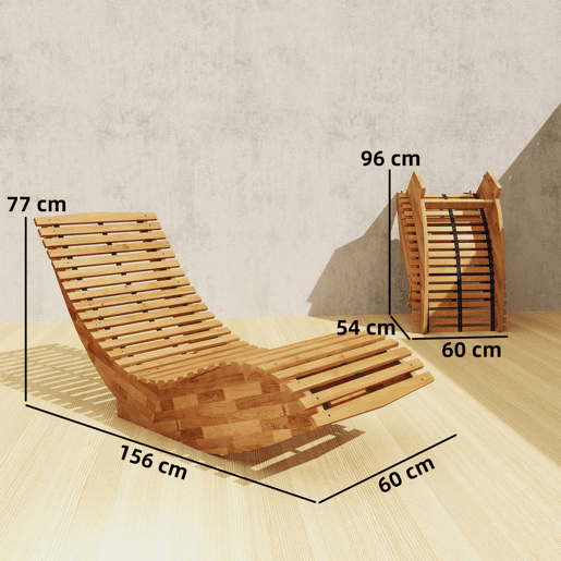 Outsunny Conjunto de 2 Cadeiras de Balanço de Jardim em Madeira, Cadeiras Dobráveis Ergonómicas com Design Ripado, para Varanda, Terraço, Jardim, Suporta até 120 kg, 60x156x77 cm, Natural