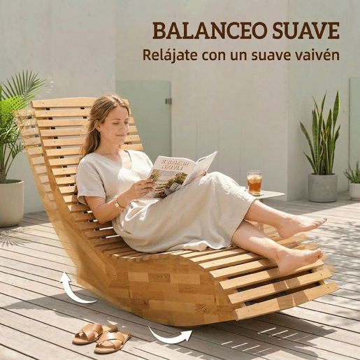 Outsunny Conjunto de 2 Cadeiras de Balanço de Jardim em Madeira, Cadeiras Dobráveis Ergonómicas com Design Ripado, para Varanda, Terraço, Jardim, Suporta até 120 kg, 60x156x77 cm, Natural
