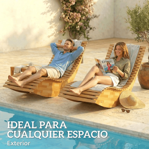 Outsunny Conjunto de 2 Cadeiras de Balanço de Jardim em Madeira, Cadeiras Dobráveis Ergonómicas com Design Ripado, para Varanda, Terraço, Jardim, Suporta até 120 kg, 60x156x77 cm, Natural