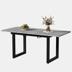 Mesa de jantar extensível 140180x80x75 - Estilo industrial, retangular, mesa de café moderna, multifuncional, ferro, MDF, cinza+preto