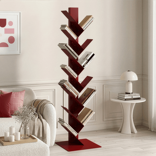 Estante para livros Eksjö forma de árvore aço 150x39x39 cm Vermelho en.casa
