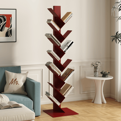 Estante para livros Eksjö forma de árvore aço 150x39x39 cm Vermelho en.casa