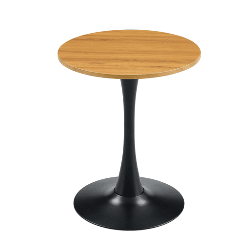 Mesa auxiliar redonda 60 cm - MDF com acabamento em madeira, termoformada, pé preto - PretoMadeira