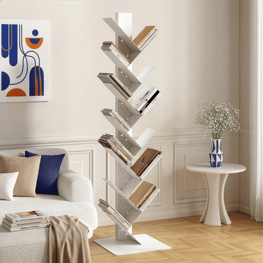Estante para livros Eksjö forma de árvore aço 150x39x39 cm Branco en.casa