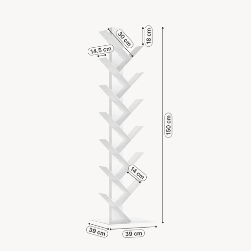 Estante para livros Eksjö forma de árvore aço 150x39x39 cm Branco en.casa