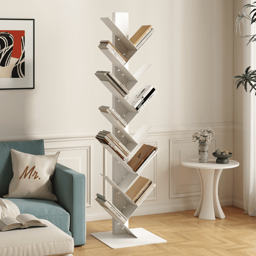 Estante para livros Eksjö forma de árvore aço 150x39x39 cm Branco en.casa
