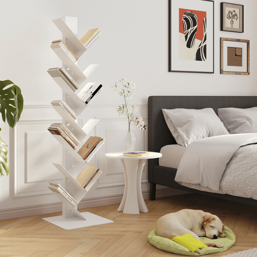 Estante para livros Eksjö forma de árvore aço 150x39x39 cm Branco en.casa