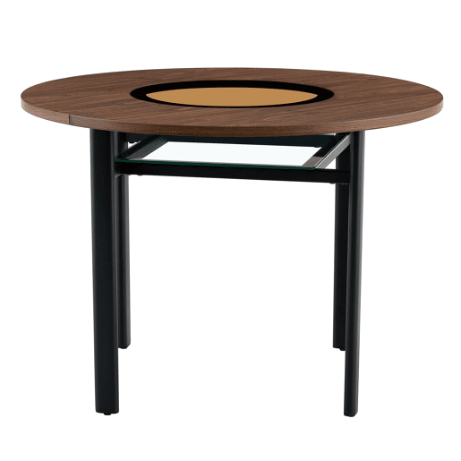 Mesa redonda de 100 cm - design minimalista com vidro e estrutura metálica - madeira castanha