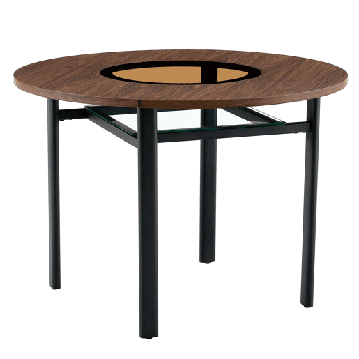 Mesa redonda de 100 cm - design minimalista com vidro e estrutura metálica - madeira castanha