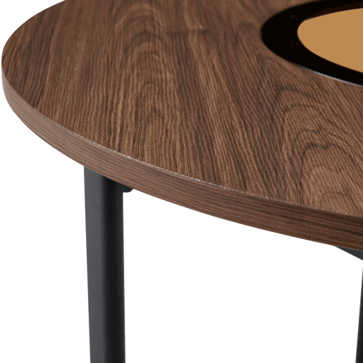 Mesa redonda de 100 cm - design minimalista com vidro e estrutura metálica - madeira castanha