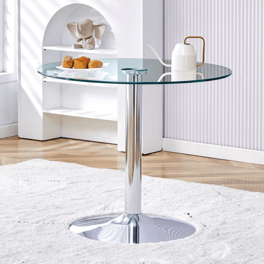 Mesa de centro redonda 85x76 cm - Design minimalista de luxo - Prateada e transparente