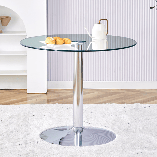 Mesa de centro redonda 85x76 cm - Design minimalista de luxo - Prateada e transparente