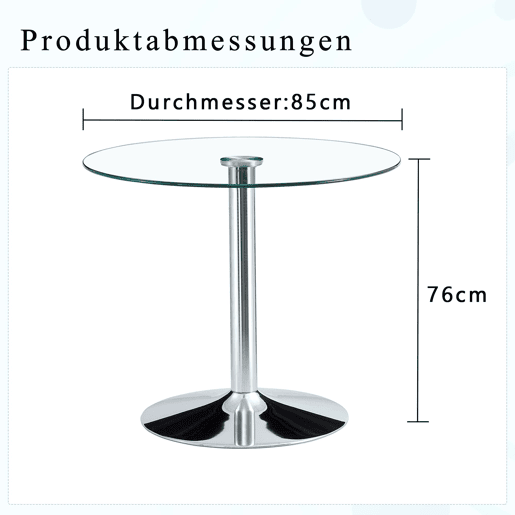 Mesa de centro redonda 85x76 cm - Design minimalista de luxo - Prateada e transparente