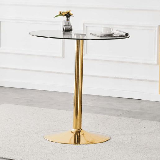 Mesa de bar redonda 89 cm - minimalista moderna, vidro temperado - douradotransparente