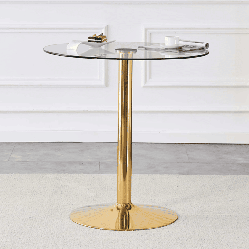 Mesa de bar redonda 89 cm - minimalista moderna, vidro temperado - douradotransparente