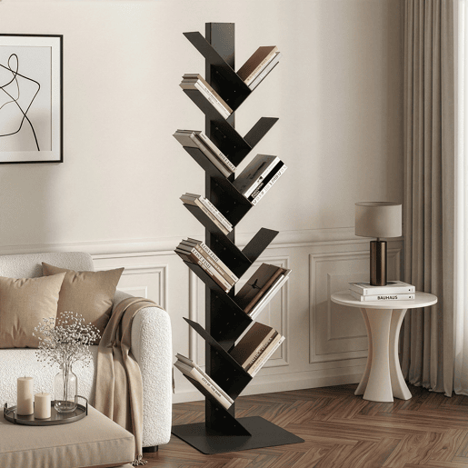 Estante para livros Eksjö forma de árvore aço 150x39x39 cm Preto en.casa