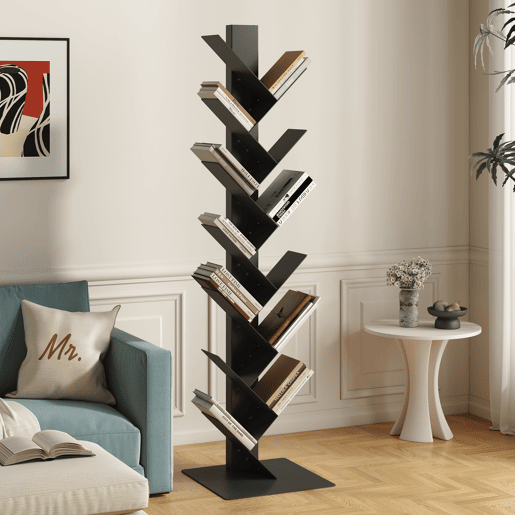Estante para livros Eksjö forma de árvore aço 150x39x39 cm Preto en.casa