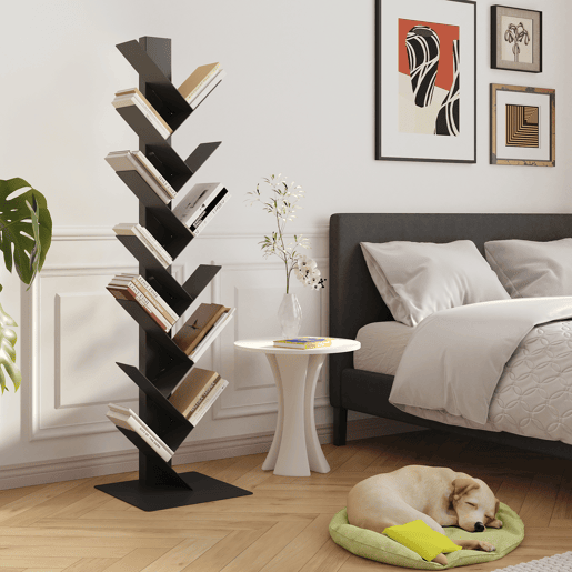 Estante para livros Eksjö forma de árvore aço 150x39x39 cm Preto en.casa