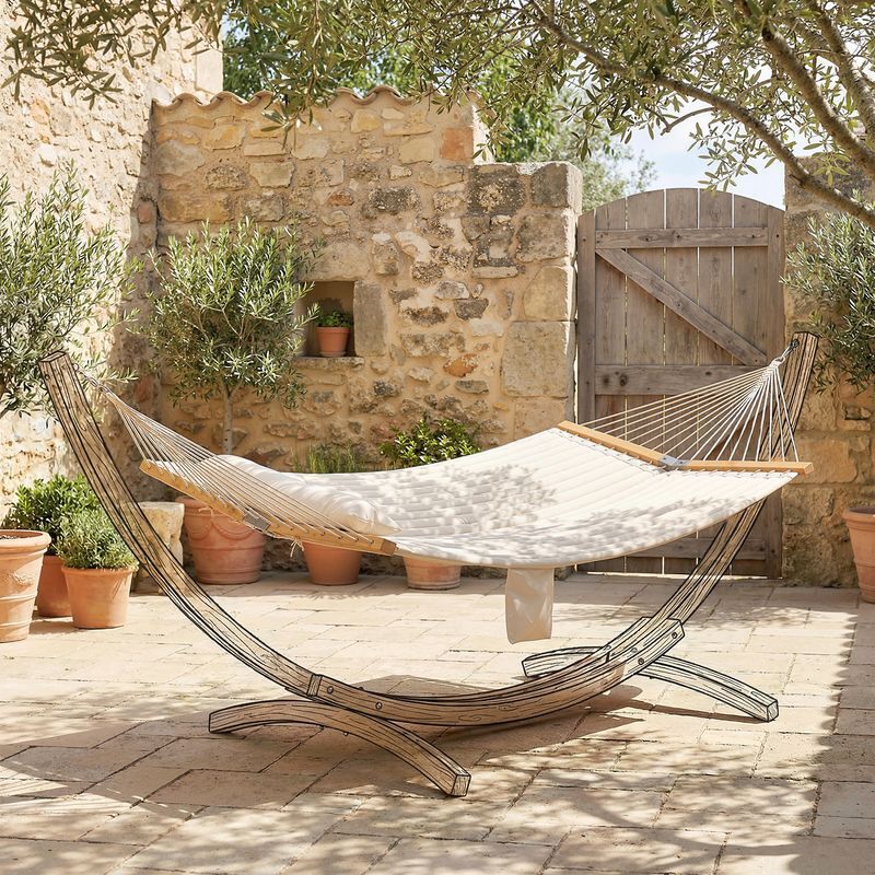 Outsunny Hamaca Acolchada de Jardín Portátil con Almohada Desmontable Bolsillo para Revistas Marco de Madera 325x140 cm Crema | España