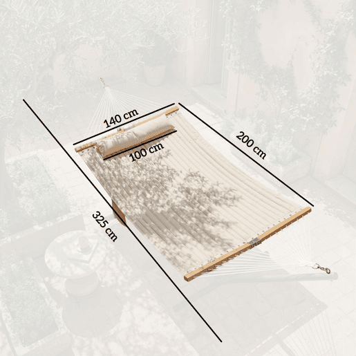 Outsunny Cama Rede Acolchoada Rede de Jardim Portátil com Almofada Ajustável Bolso para Revistas Barras Curvadas de Madeira Suporta até 200 kg para Pátio e Terraço 325x140 cm, Creme