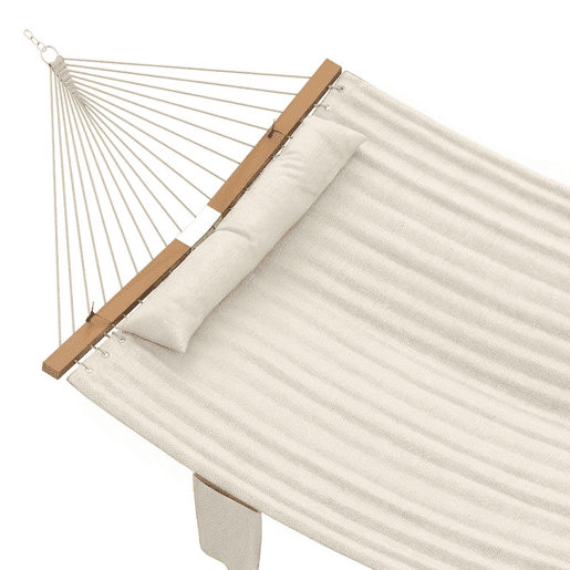 Outsunny Cama Rede Acolchoada Rede de Jardim Portátil com Almofada Ajustável Bolso para Revistas Barras Curvadas de Madeira Suporta até 200 kg para Pátio e Terraço 325x140 cm, Creme