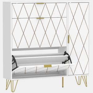 HOMCOM Sapateira Estreita com 2 Compartimentos Abatíveis Móvel Sapateira Moderno com Armário e Prateleiras Ajustáveis 10-14 Pares de Sapatos para Corredor ou Entrada 110x25x110,6 cm Branco