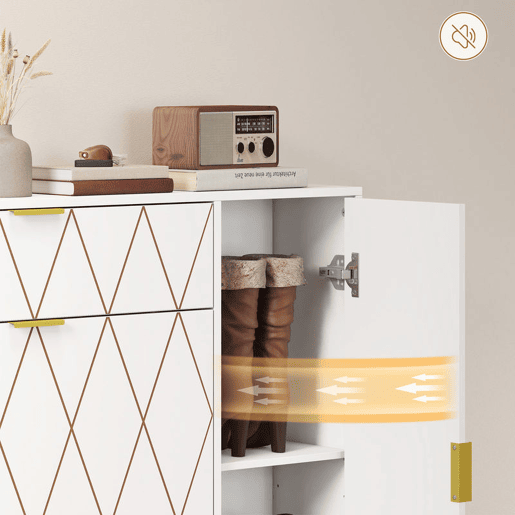 HOMCOM Sapateira Estreita com 2 Compartimentos Abatíveis Móvel Sapateira Moderno com Armário e Prateleiras Ajustáveis 10-14 Pares de Sapatos para Corredor ou Entrada 110x25x110,6 cm Branco