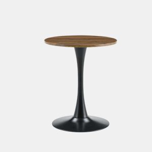 Mesa auxiliarredonda 60 cm - MDF com tecnologia termoformada, perna preta - Preto, nogueira