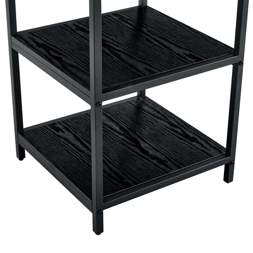Mesa redonda 107 cm - Duas prateleiras, MDF + estrutura metálica - Cor nogueira