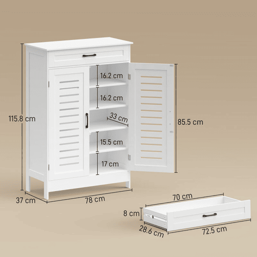 HOMCOM Sapateira Armário para Sapatos com Gaveta Portas de Grade Prateleiras Ajustáveis para 20 Pares de Sapatos Sapateira para Corredor Entrada 78x37x115,8 cm Branco