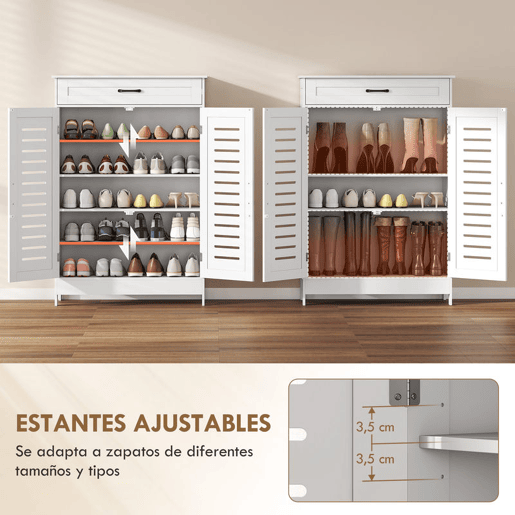 HOMCOM Sapateira Armário para Sapatos com Gaveta Portas de Grade Prateleiras Ajustáveis para 20 Pares de Sapatos Sapateira para Corredor Entrada 78x37x115,8 cm Branco