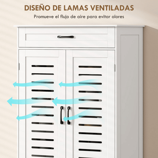 HOMCOM Sapateira Armário para Sapatos com Gaveta Portas de Grade Prateleiras Ajustáveis para 20 Pares de Sapatos Sapateira para Corredor Entrada 78x37x115,8 cm Branco