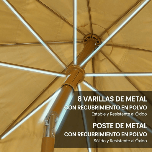 Outsunny Chapéu de Sol de Praia com Franjas de Palha Ø178 cm Chapéu de Sol com Inclinável Altura Ajustável UV50+ Bolsa de Transporte Ancoragem na Areia Castanho Claro