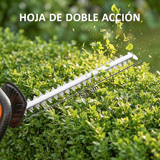 Outsunny Tesoura Cortador de Sebes Elétrico, Cortador de Sebes a Bateria 18V com Bateria de 2000mAh Lâmina de Dupla Ação de 51 cm Motor sem Escovas e Carregador para Sebes Relva, Laranja