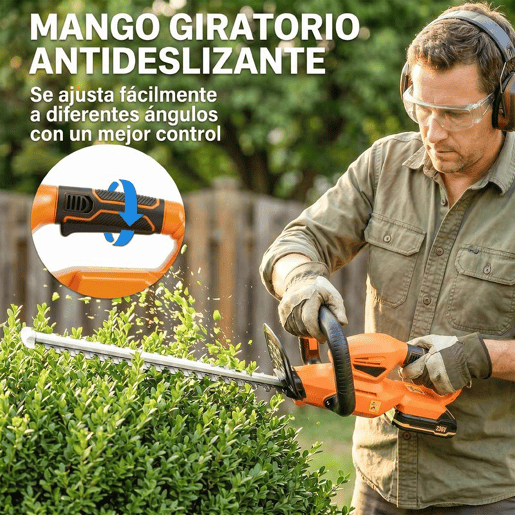 Outsunny Tesoura Cortador de Sebes Elétrico, Cortador de Sebes a Bateria 18V com Bateria de 2000mAh Lâmina de Dupla Ação de 51 cm Motor sem Escovas e Carregador para Sebes Relva, Laranja