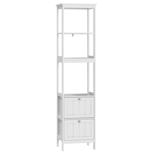 Armário alto para casa de banho 40x30x160 cm - 2 gavetas, 3 prateleiras, independente - branco