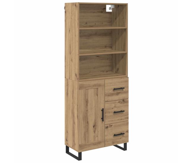 Aparador alto - mueble de almacenamiento con cajón roble artesanal 69,5 x 34 x 180 cm es425