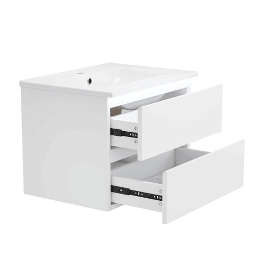 Móvel de casa de banho suspenso 61x46x45 cm - Sensor LED, 2 gavetas, lavatório integrado - Branco