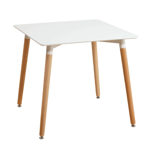 Mesa de cozinha fixa quadrada Copi, mesa de jantar para sala de estar, melamina branca fosca e carvalho 80x75x80 cm