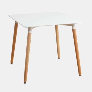 Mesa de cozinha fixa quadrada Copi, mesa de jantar para sala de estar, melamina branca fosca e carvalho 80x75x80 cm