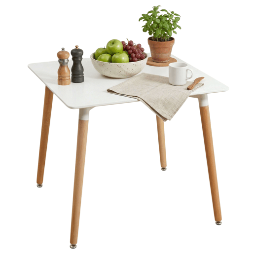 Mesa de cozinha fixa quadrada Copi, mesa de jantar para sala de estar, melamina branca fosca e carvalho 80x75x80 cm