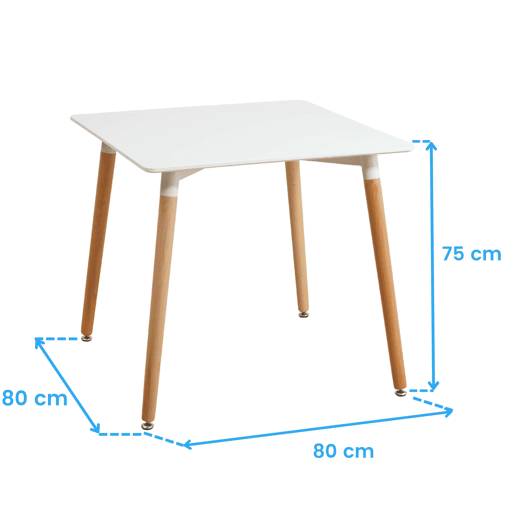 Mesa de cozinha fixa quadrada Copi, mesa de jantar para sala de estar, melamina branca fosca e carvalho 80x75x80 cm