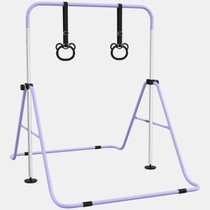 HOMCOM Barra de Ginástica Infantil com Altura Ajustável em 5 Níveis e Anéis, Dobrável para Casa, Roxo
