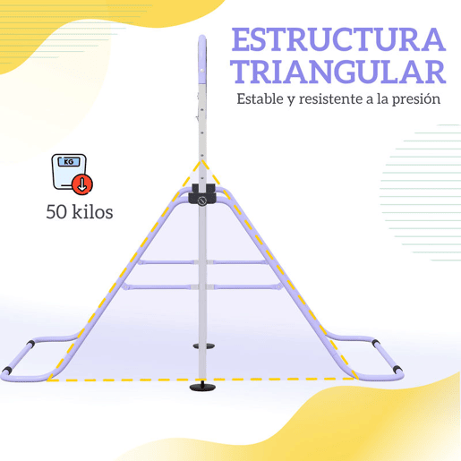 HOMCOM Barra de Ginástica Infantil com Altura Ajustável em 5 Níveis e Anéis, Dobrável para Casa, Roxo